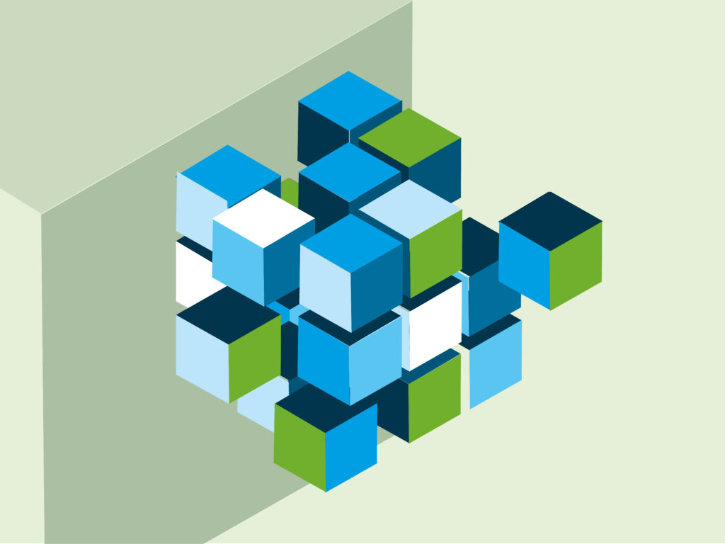 Illustration de cube bleu clair, foncé et vert